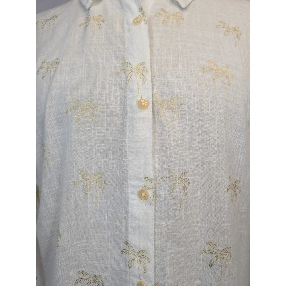 Palm Tree Tropical Resort Beach White‎ Gold Button Up Shirt Tunic blue island XL